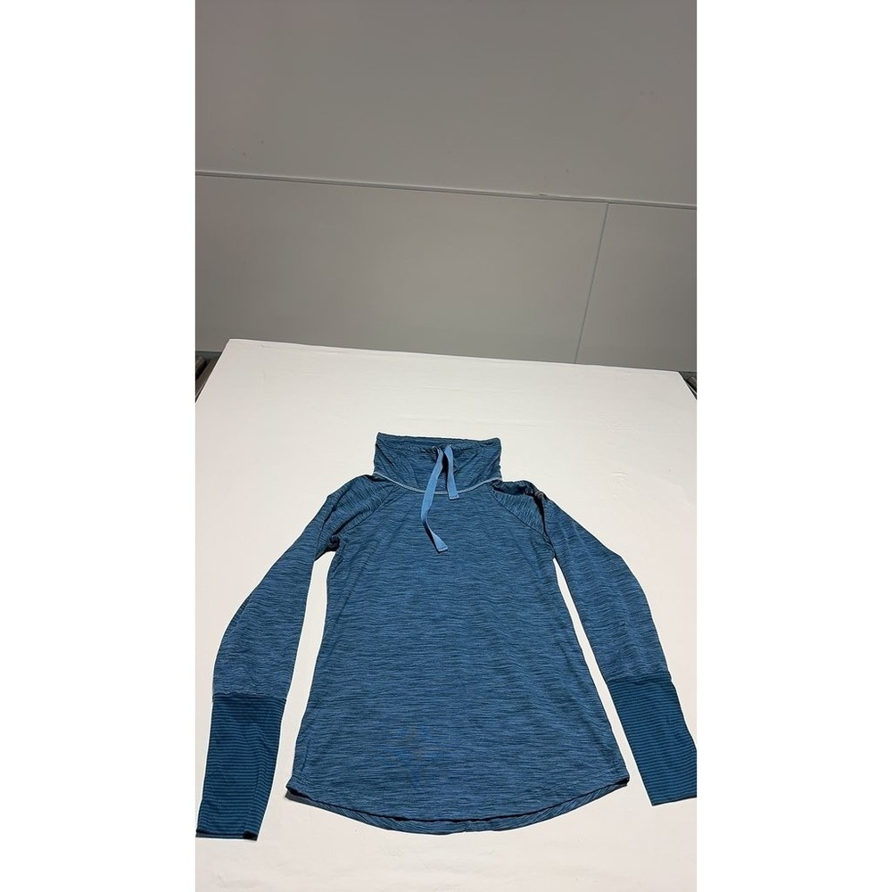 Avalanche Womens Blue Pullover Drawstring Cowl Neck Space Dye Top Size S